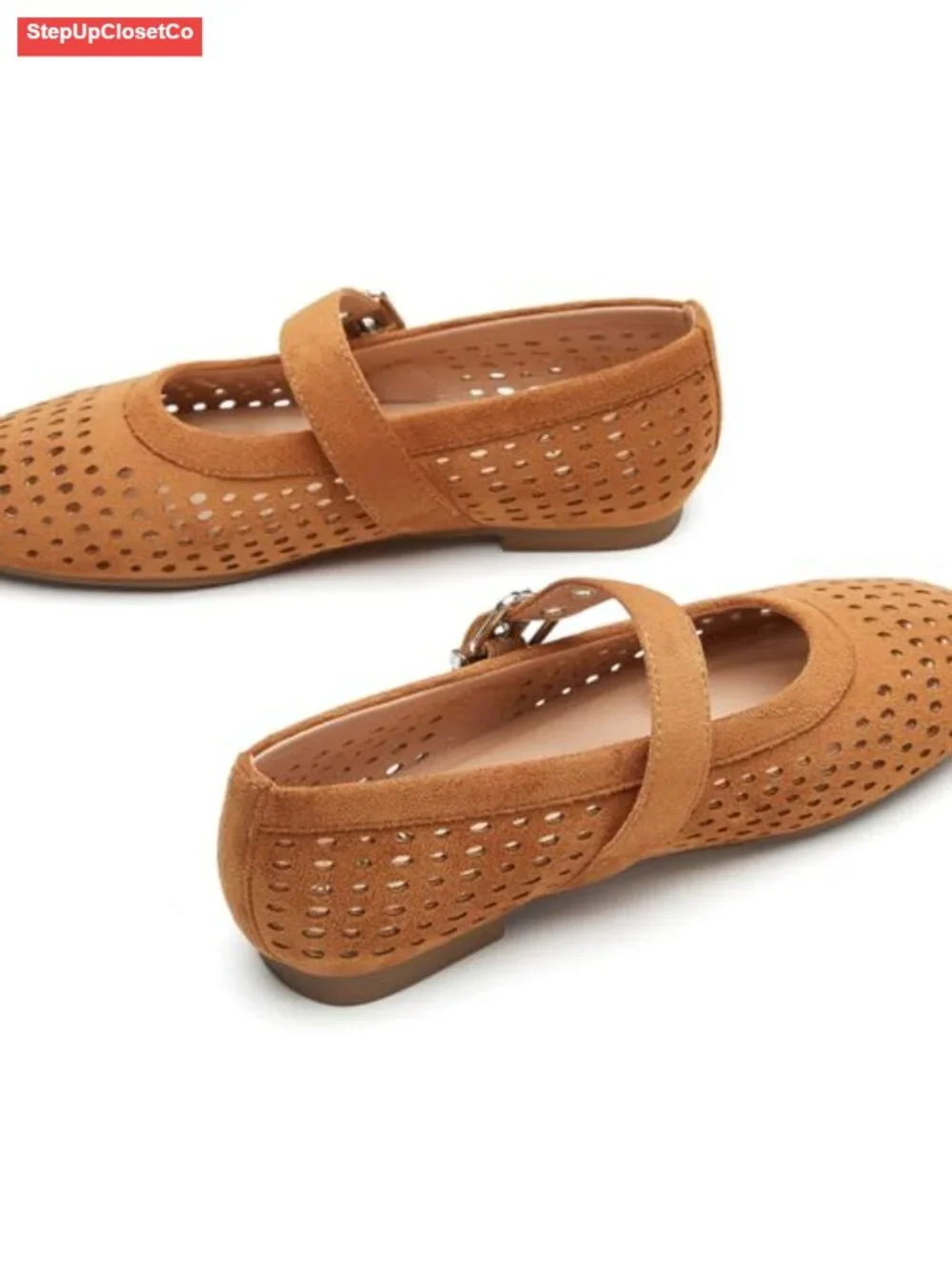 Womens Mary Jane Flats Shoes PU Suede Ballet Flats Memory Foam Cushioned Round